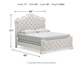 Arlendyne King Upholstered Bed with Mirrored Dresser, Chest and 2 Nightstands in Antique White from Ashley - Luna Furniture