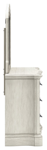 Arlendyne King Upholstered Bed with Mirrored Dresser, Chest and 2 Nightstands in Antique White from Ashley - Luna Furniture