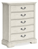 Arlendyne King Upholstered Bed with Mirrored Dresser, Chest and Nightstand in Antique White from Ashley - Luna Furniture