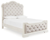 Arlendyne Queen Upholstered Bed with Mirrored Dresser and Chest in Antique White from Ashley - Luna Furniture