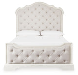 Arlendyne Queen Upholstered Bed with Mirrored Dresser and Chest in Antique White from Ashley - Luna Furniture