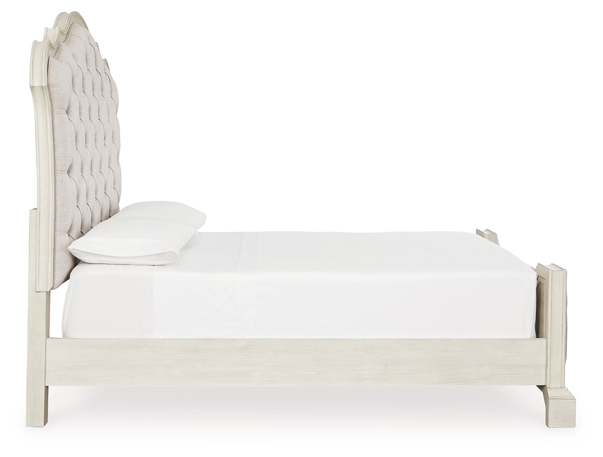 Arlendyne Queen Upholstered Bed with Mirrored Dresser and Chest in Antique White from Ashley - Luna Furniture