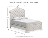 Arlendyne Queen Upholstered Bed with Mirrored Dresser and Chest in Antique White from Ashley - Luna Furniture