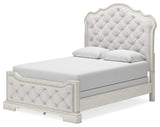 Arlendyne Queen Upholstered Bed with Mirrored Dresser and Nightstand in Antique White from Ashley - Luna Furniture