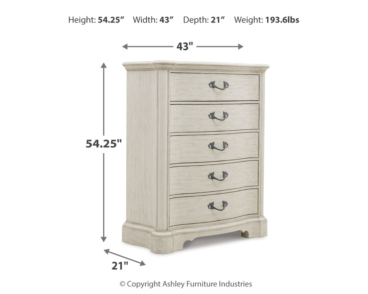 Arlendyne Queen Upholstered Bed with Mirrored Dresser, Chest and 2 Nightstands in Antique White from Ashley - Luna Furniture