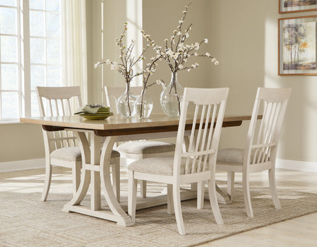 Antique White/Brown Shaybrock Dining Table and 4 Chairs - PKG019476
