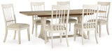 Antique White/Brown Shaybrock Dining Table and 6 Chairs - PKG019477