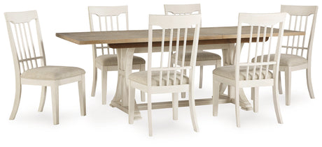 Antique White/Brown Shaybrock Dining Table and 6 Chairs - PKG019477