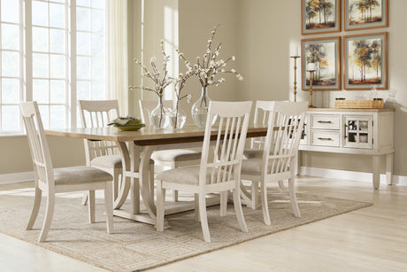 Antique White/Brown Shaybrock Dining Table and 6 Chairs with Storage - PKG019480
