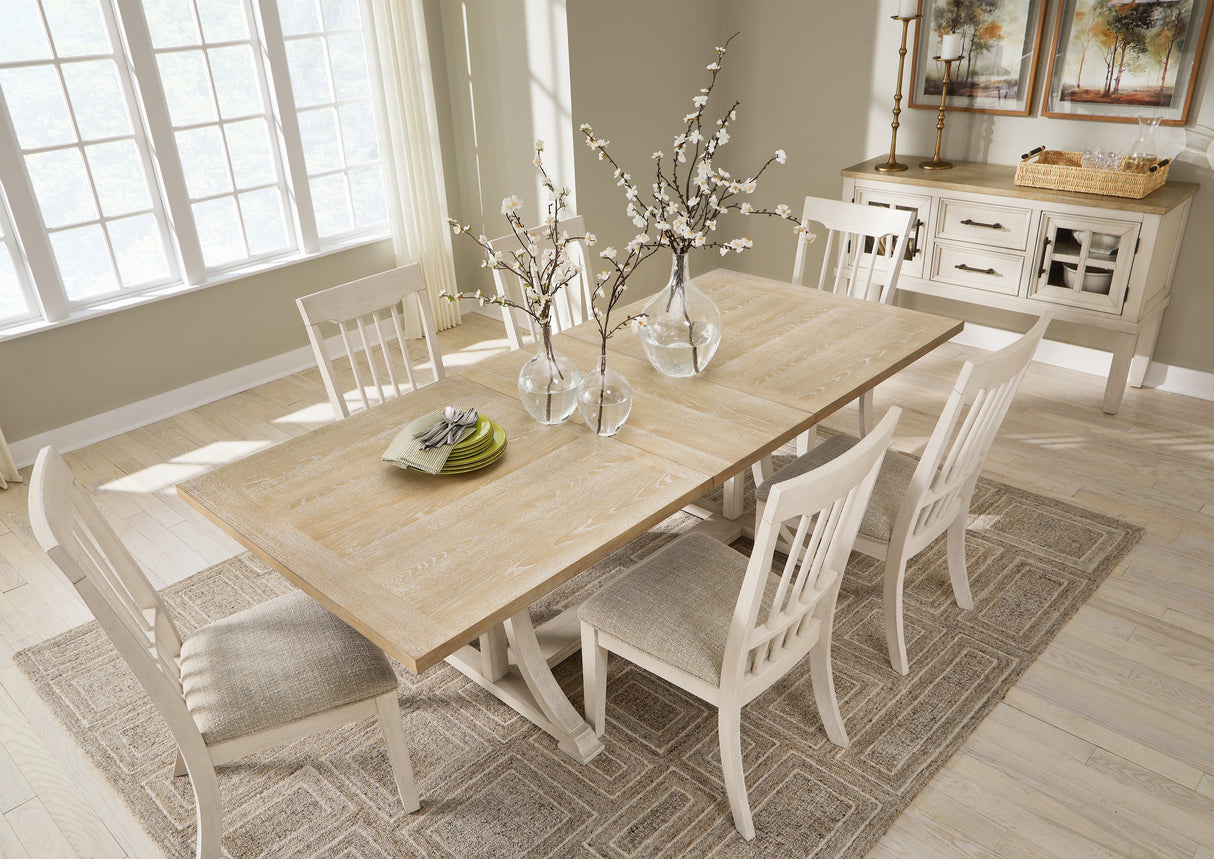 Antique White/Brown Shaybrock Dining Table and 6 Chairs with Storage - PKG019480