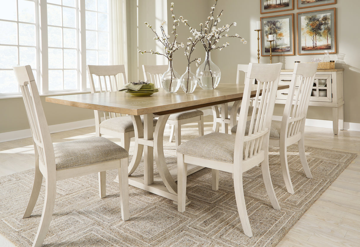 Antique White/Brown Shaybrock Dining Table and 6 Chairs with Storage - PKG019480