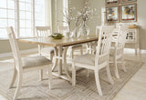 Antique White/Brown Shaybrock Dining Table and 6 Chairs with Storage - PKG019480