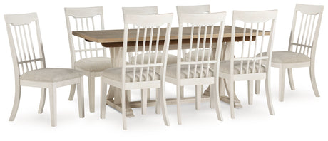 Antique White/Brown Shaybrock Dining Table and 8 Chairs - PKG019478