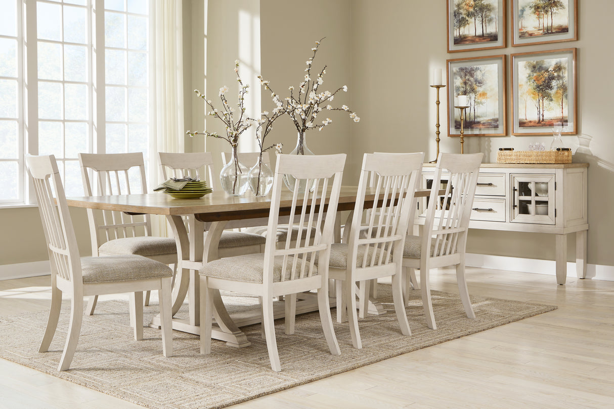 Antique White/Brown Shaybrock Dining Table and 8 Chairs - PKG019478