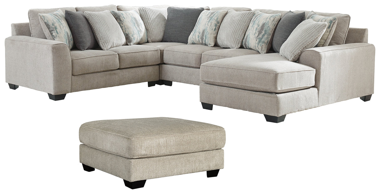 Ardsley 4-Piece Sectional with Ottoman in Pewter from Ashley - Luna Furniture