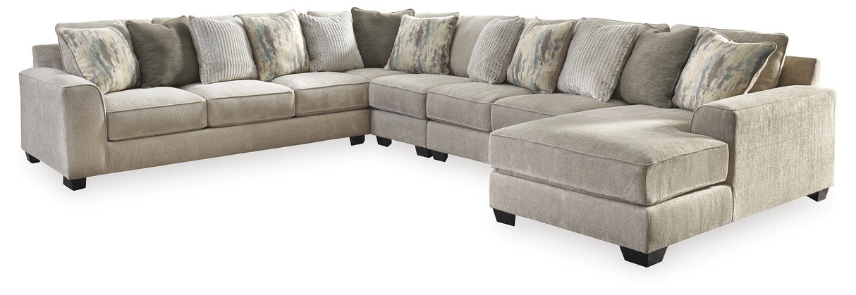 Ardsley 5-Piece Sectional with Ottoman in Pewter from Ashley - Luna Furniture