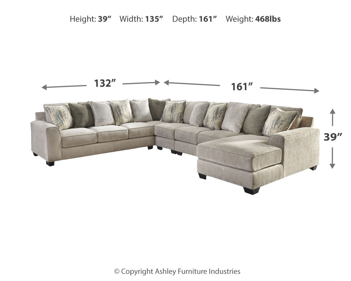 Ardsley 5-Piece Sectional with Ottoman in Pewter from Ashley - Luna Furniture