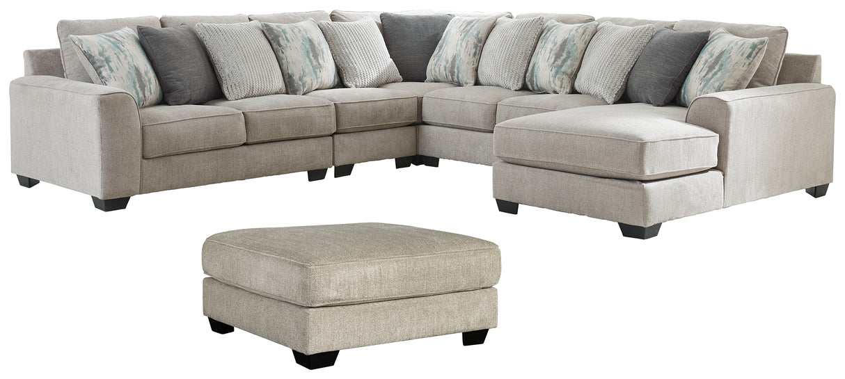 Ardsley 5-Piece Sectional with Ottoman in Pewter - PKG001227