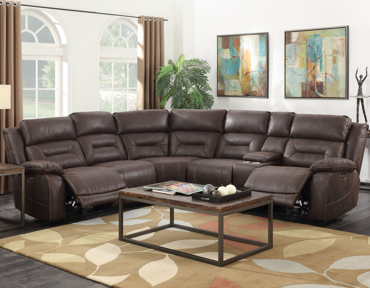 Aria 3-Piece Dual-Power Reclining Sectional, Saddle Brown from Steve Silver - Luna Furniture