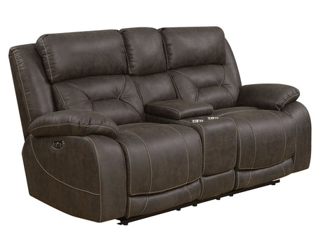 Aria Dual-Power Reclining Console Loveseat, Saddle Brown from Steve Silver - Luna Furniture