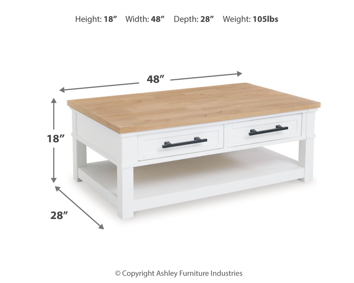 Ashbryn Coffee Table with 1 End Table in White/Natural - PKG016526