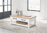 Ashbryn Coffee Table with 1 End Table in White/Natural - PKG016526