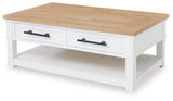 Ashbryn Coffee Table with 1 End Table in White/Natural - PKG016526