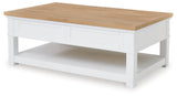 Ashbryn Coffee Table with 1 End Table in White/Natural - PKG016526