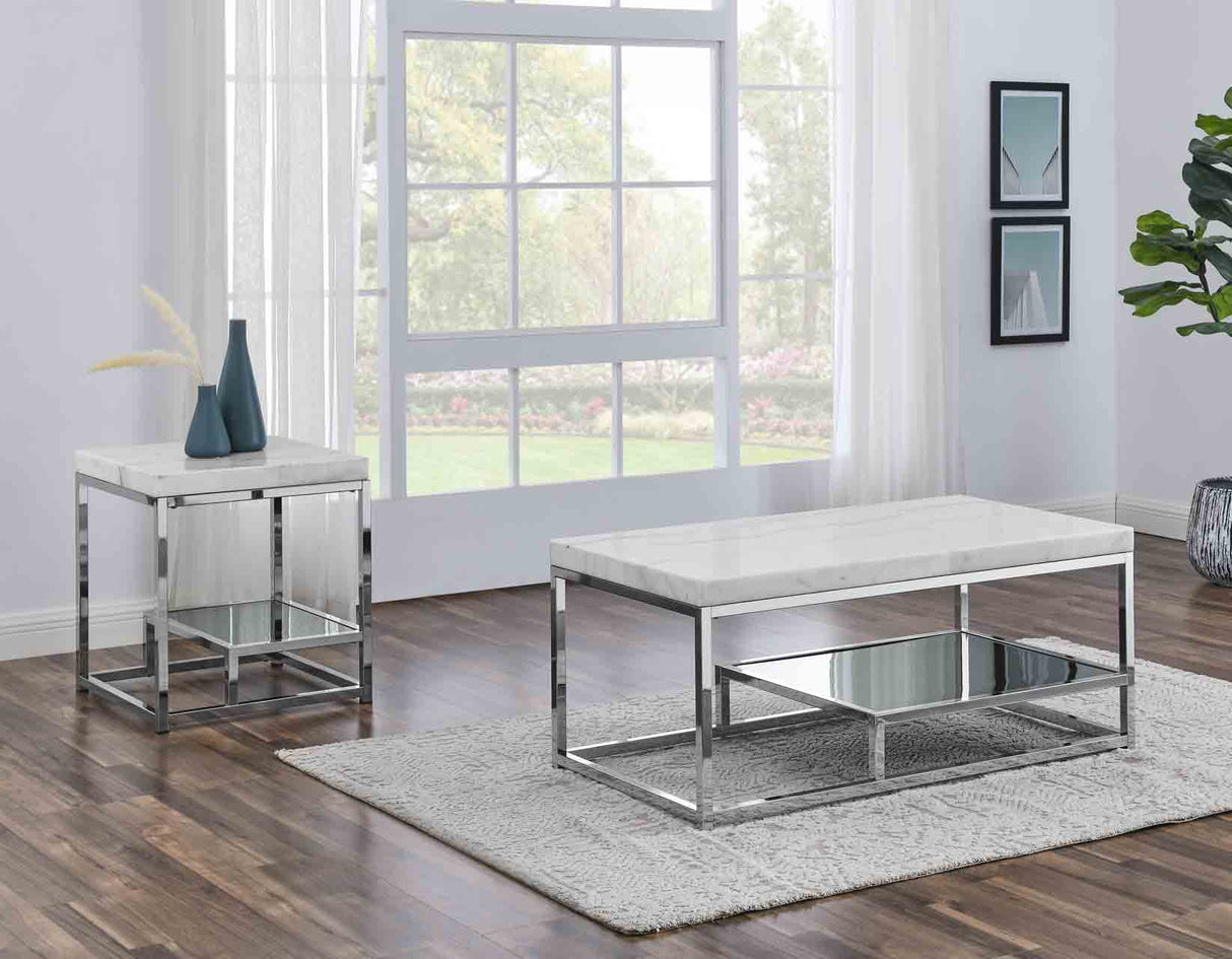 Aston 3-Piece White Marble Table Set(Coffee Table and 2 End Tables) from Steve Silver - Luna Furniture