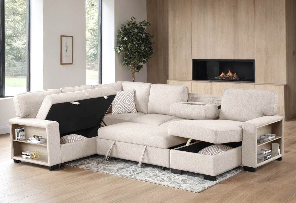 Atlantic Beige Sectional With Pull-Out Bed from Happy Homes - Luna Furniture