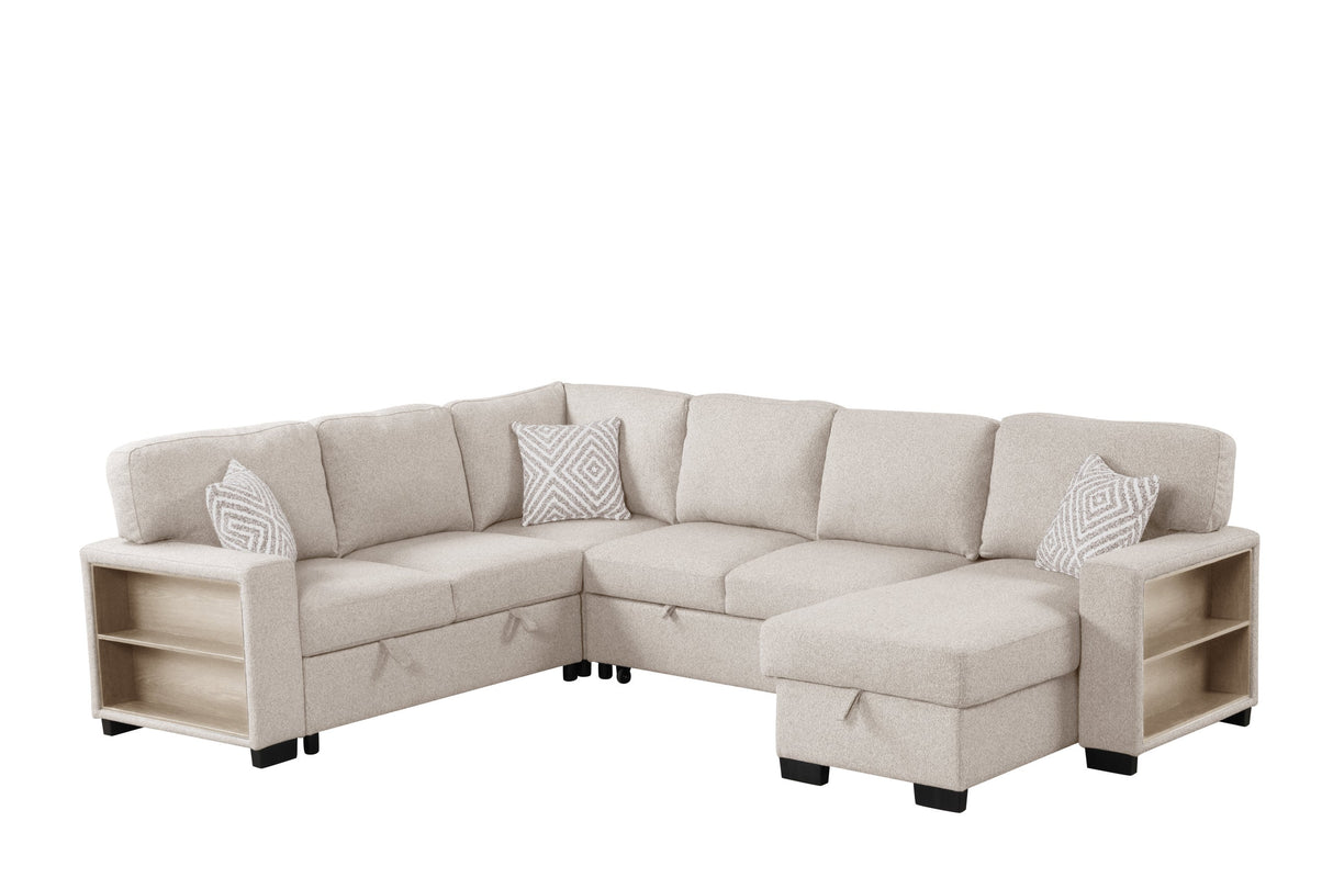 Atlantic Beige Sectional With Pull-Out Bed from Happy Homes - Luna Furniture