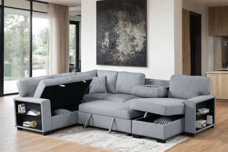 Atlantic Gray Sectional With Pull-Out Bed from Happy Homes - Luna Furniture