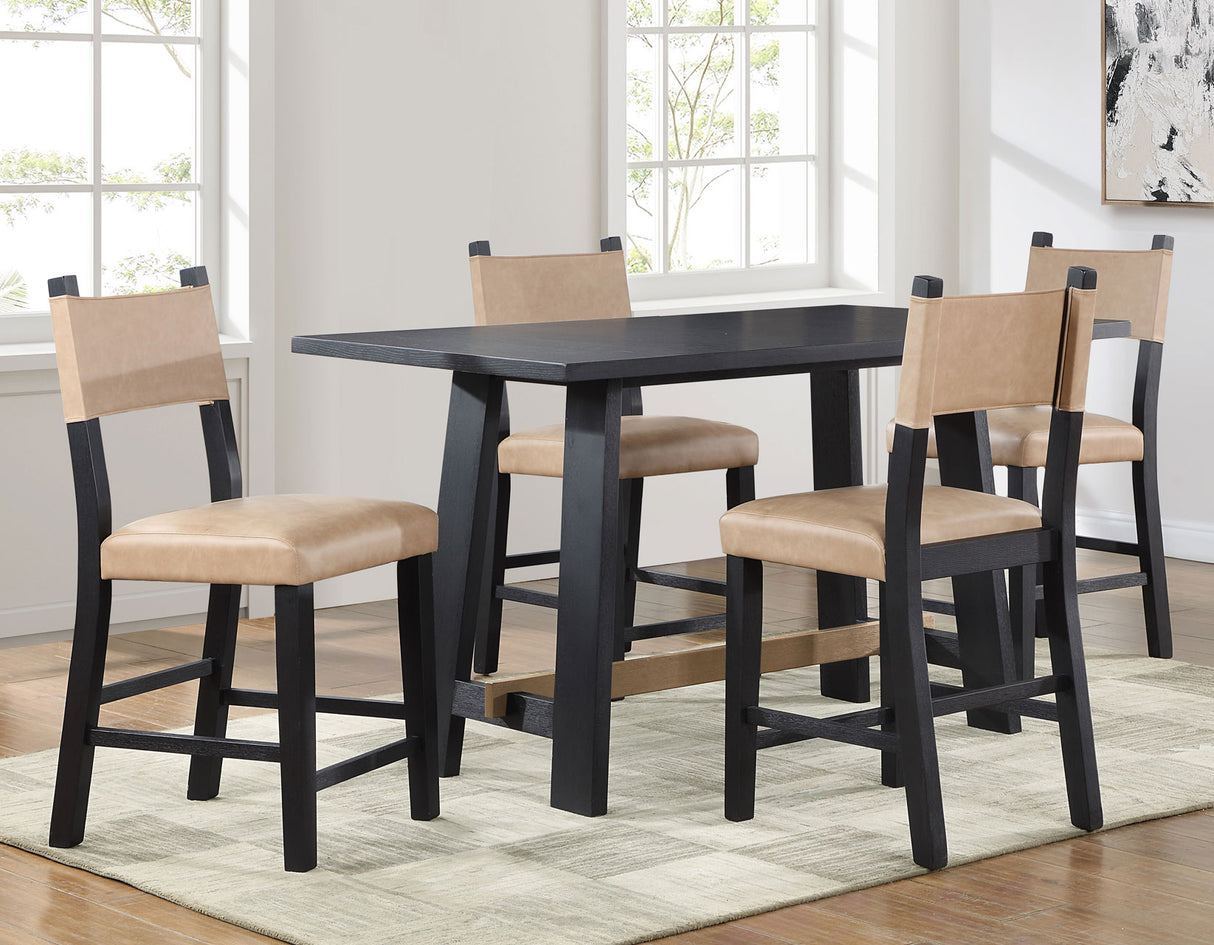 Aubrey 5-Piece 59.5″ Counter Dining Set, Black Finish - SET | ABR400KPT | ABR500KCC(4)