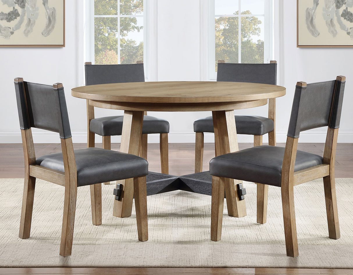 Aubrey 54″ Round Dining Table, Driftwood with Black Stretchers - ABR5454NT