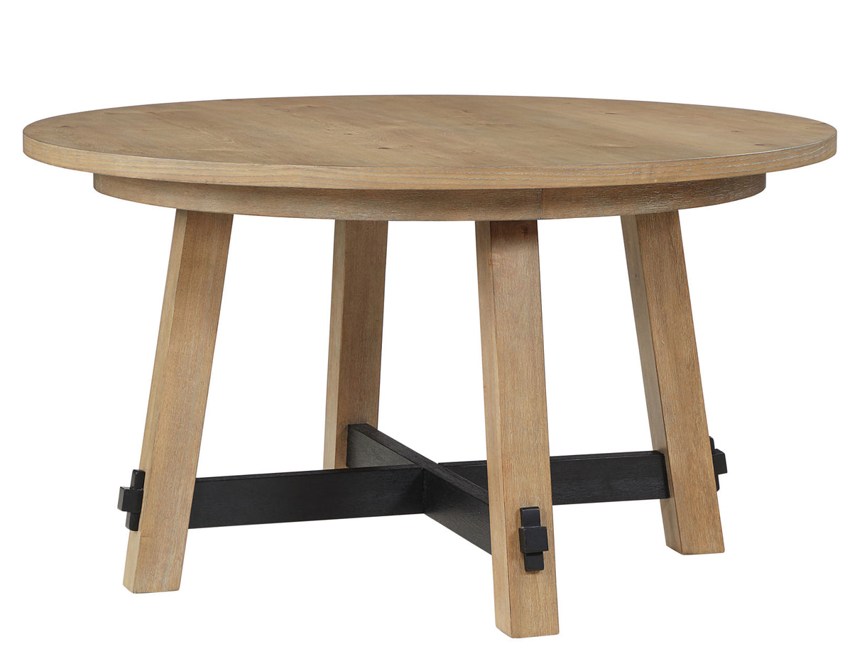 Aubrey 54″ Round Dining Table, Driftwood with Black Stretchers - ABR5454NT