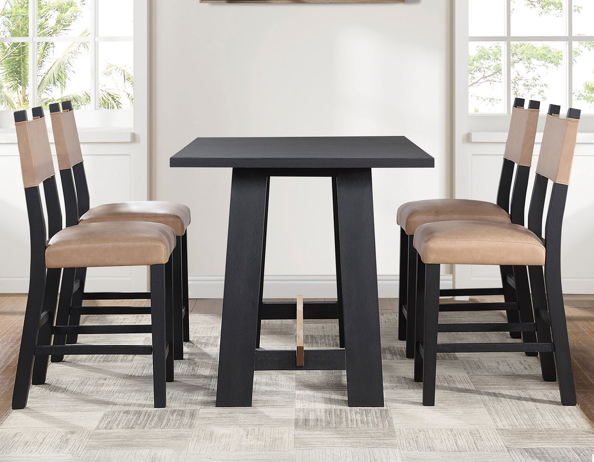 Aubrey 59.5″ Black Counter Table with Driftwood Stretcher from Steve Silver - Luna Furniture