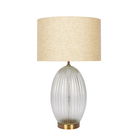 Aurora Ribbed Glass Lamp Base Clear Table Lamp Large Linen Shade - TBL03700101