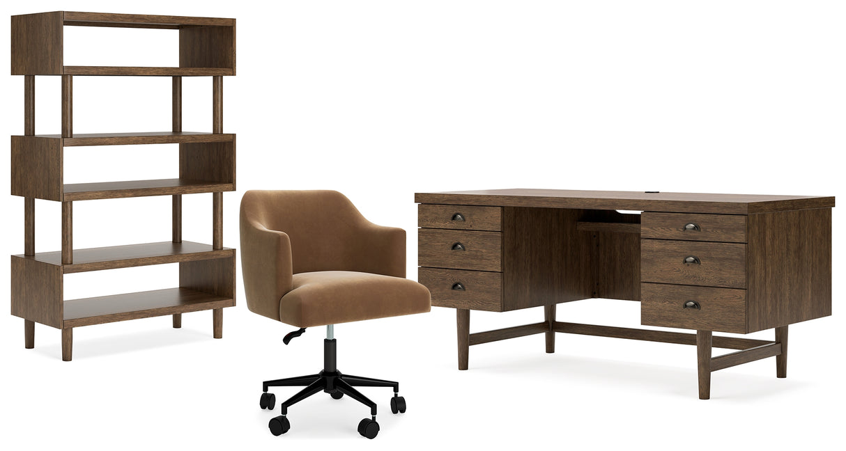 Austanny Home Office Desk with Chair and Storage in Warm Brown from Ashley - Luna Furniture