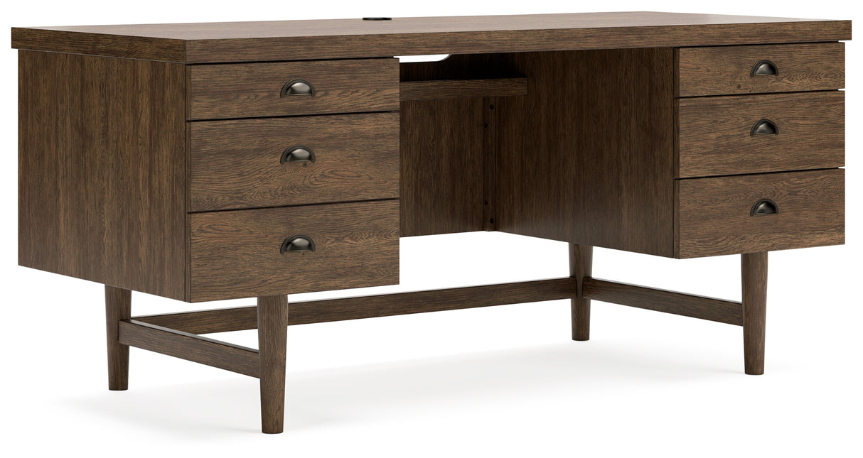 Austanny Home Office Desk with Chair and Storage in Warm Brown from Ashley - Luna Furniture