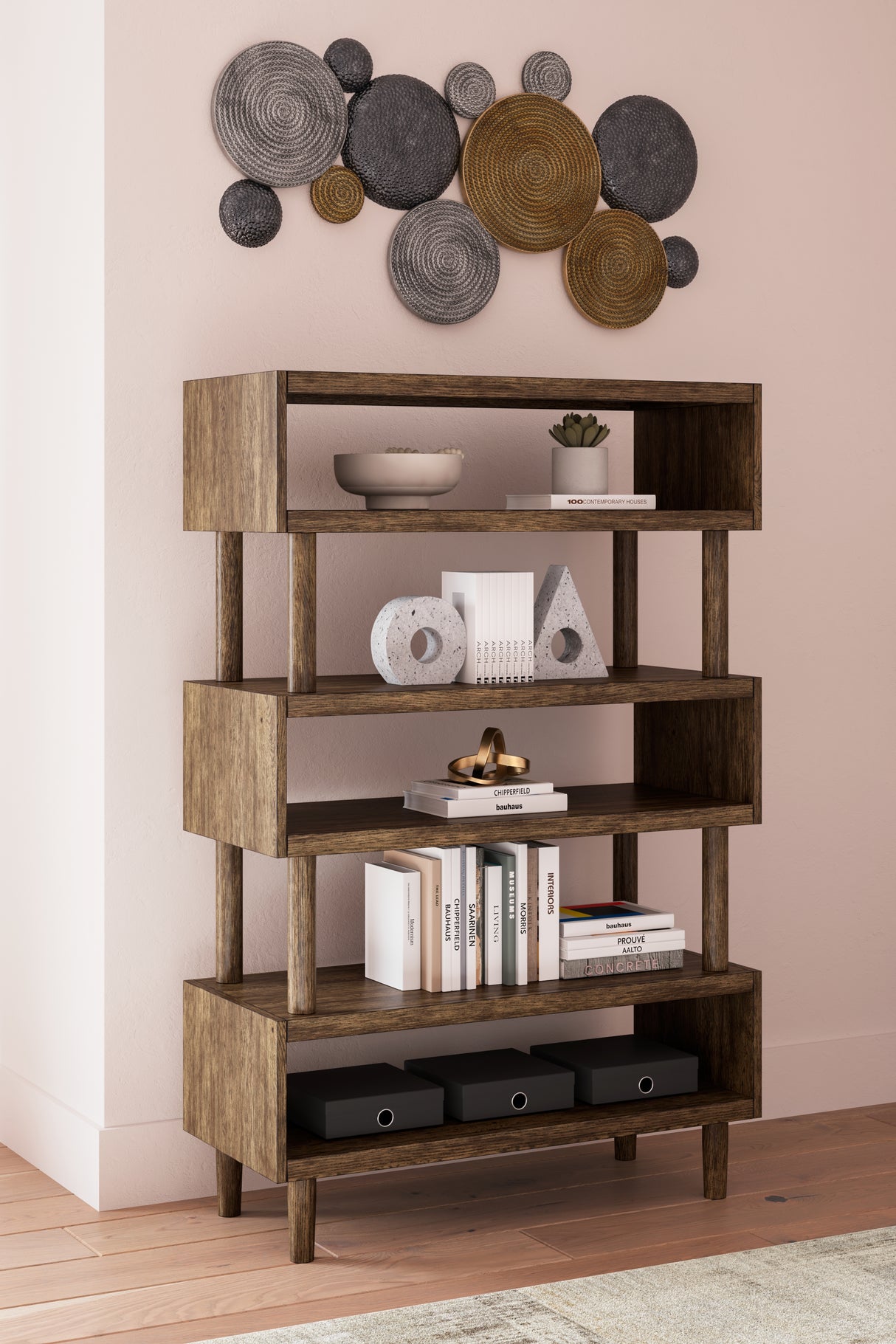 Austanny Home Office Desk with Chair and Storage in Warm Brown from Ashley - Luna Furniture