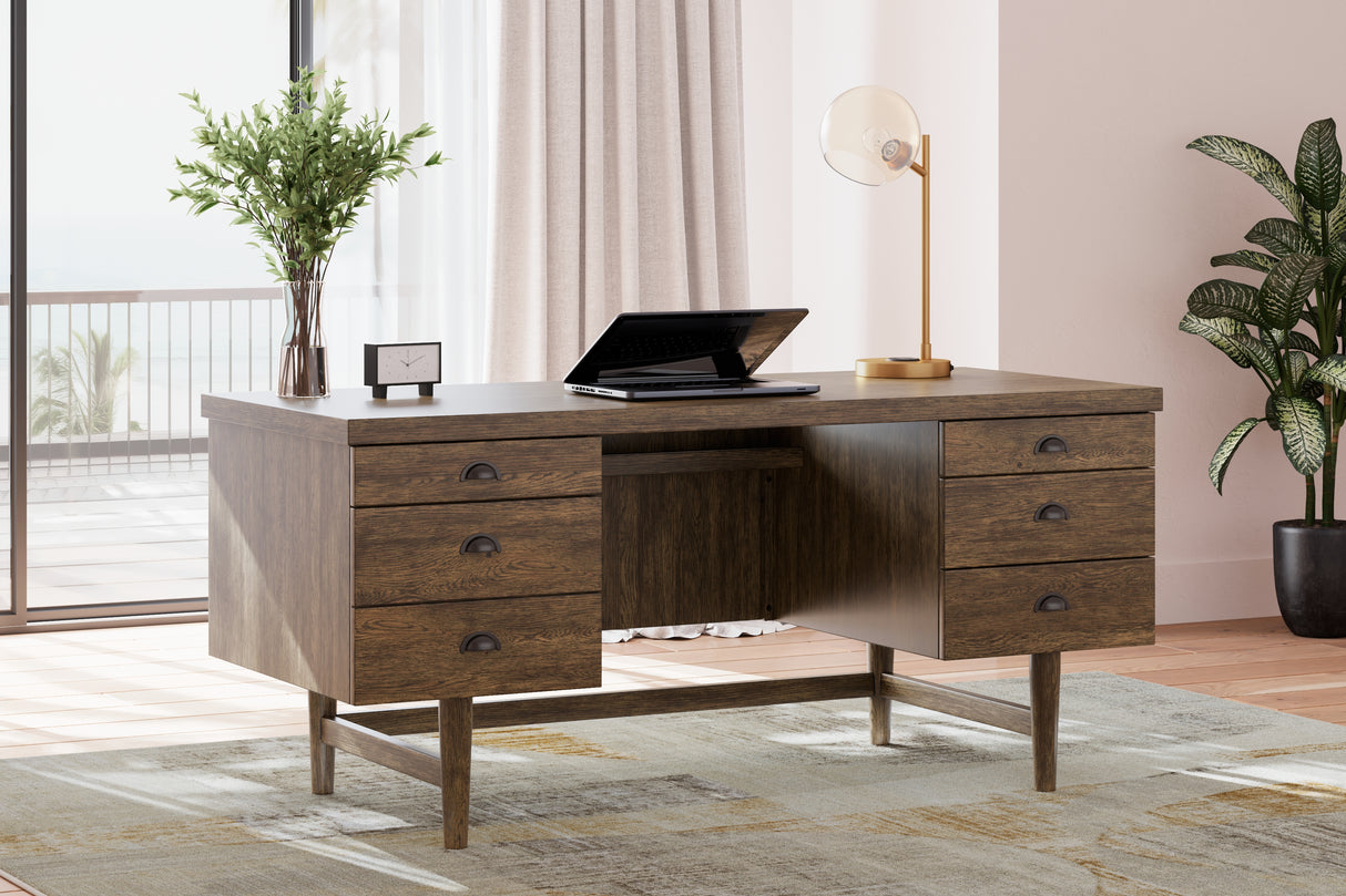 Austanny Home Office Desk with Chair and Storage in Warm Brown from Ashley - Luna Furniture