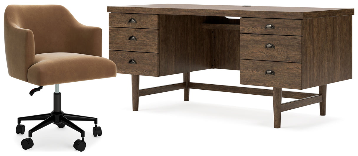 Austanny Home Office Desk with Chair in Warm Brown from Ashley - Luna Furniture