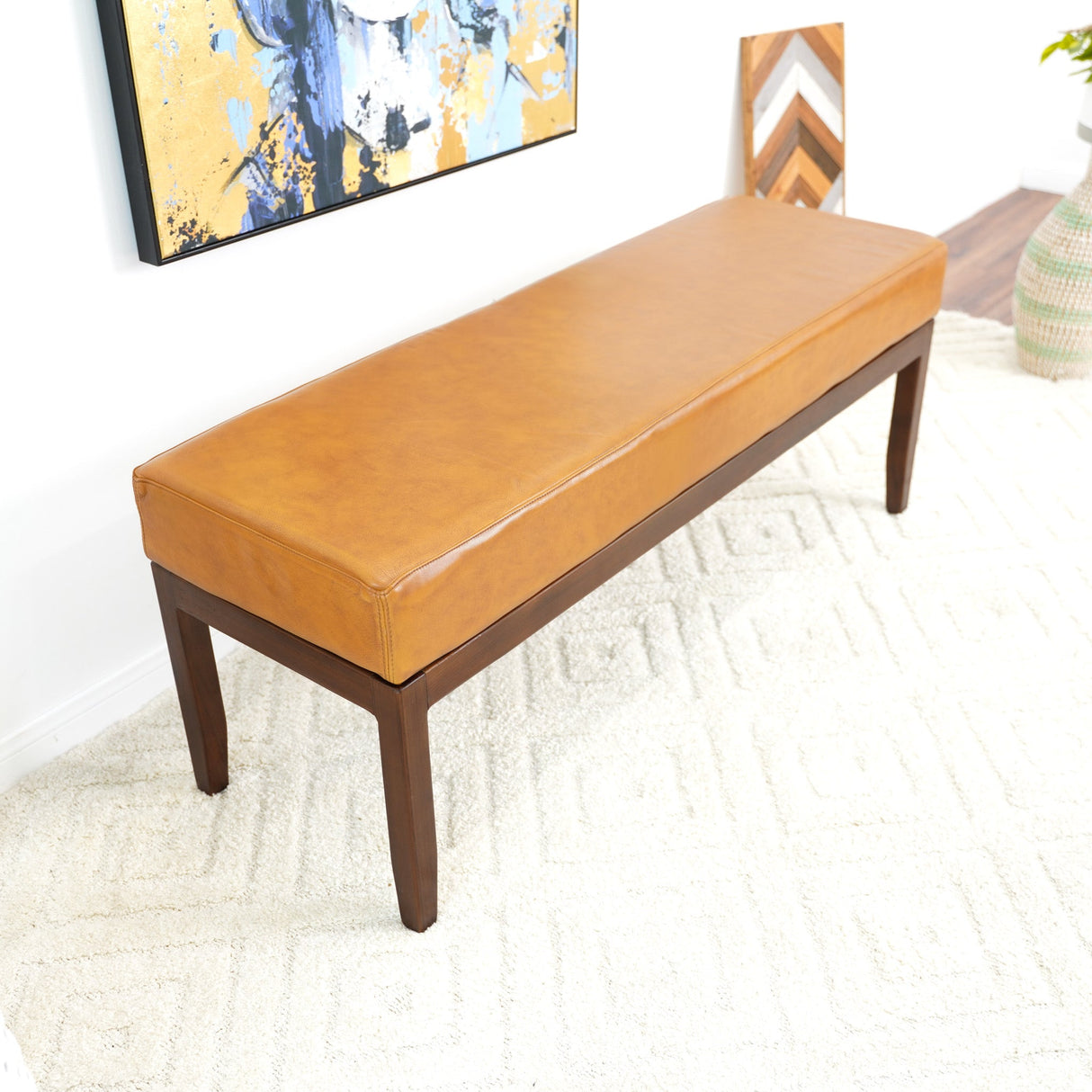 Austin Bench (Antique Tan Leather - w/o Lines) - BEN01201901