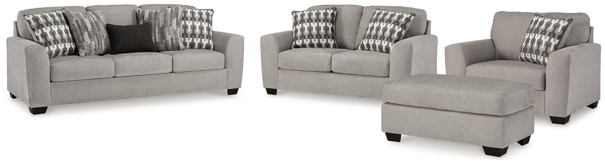 Avenal Park Sofa, Loveseat, Chair and Ottoman in Flannel - PKG019292