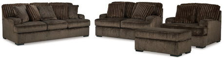 Aylesworth Sofa, Loveseat, Chair and Ottoman in Chocolate - PKG019295