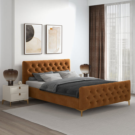 Bailey Cognac Velvet Queen Bed - BED00300403