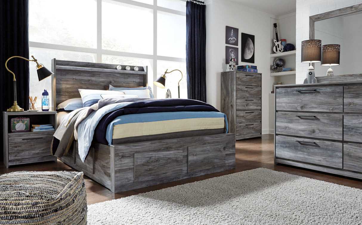 Baystorm Full Panel Bed with 6 Storage Drawers with Dresser in Gray - PKG003699