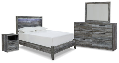 Baystorm Full Panel Bed with Mirrored Dresser and Nightstand in Gray - PKG014150