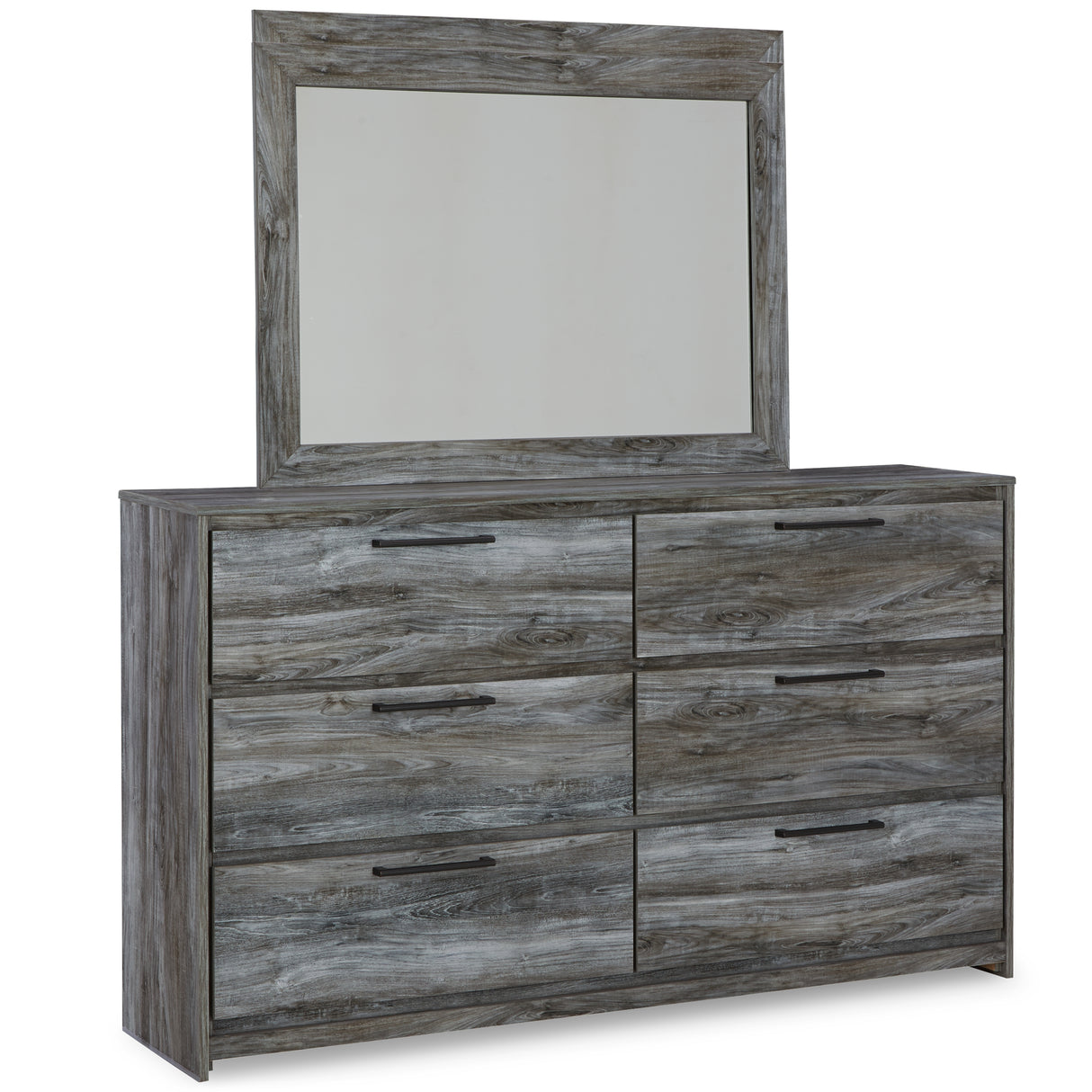 Baystorm Full Panel Bed with Mirrored Dresser in Gray - PKG014539