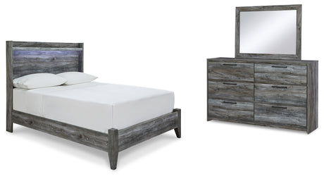 Baystorm Full Panel Bed with Mirrored Dresser in Gray - PKG014539